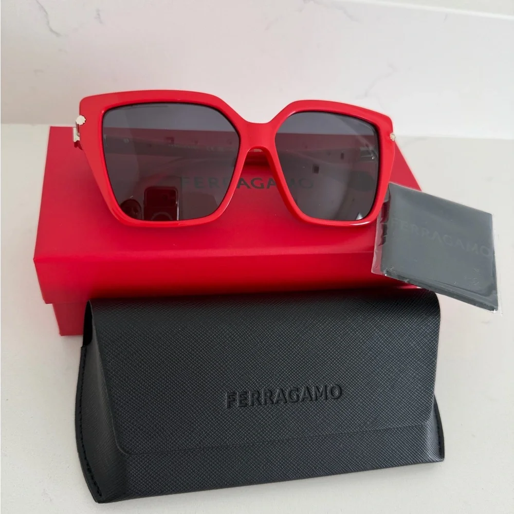 Salvatore Ferragamo Red Frame Black Lens Sunglasses
